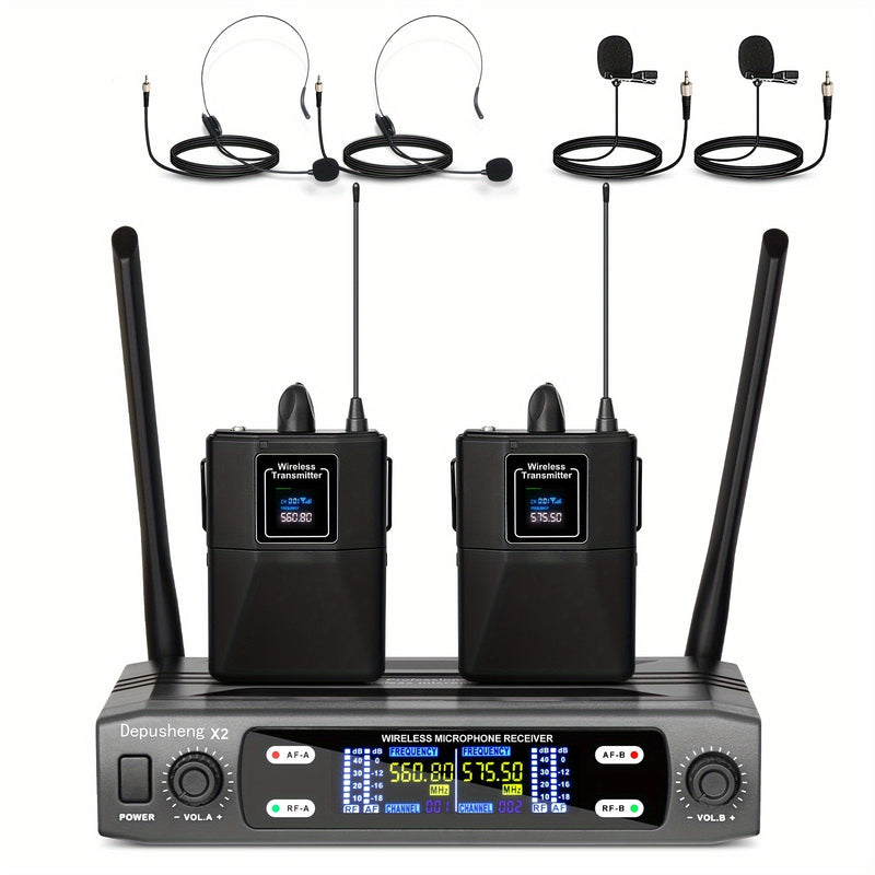 Sistema de micrófono inalámbrico profesional DEPUSHENG - Dos/Cuatro canales, mano, clip de cuello, auricular con receptor, enchufe de 6,35 mm, carga tipo C, 12 V de alimentación, ideal para KTV, actuaciones en escena y reuniones, micrófono inalámbrico pa