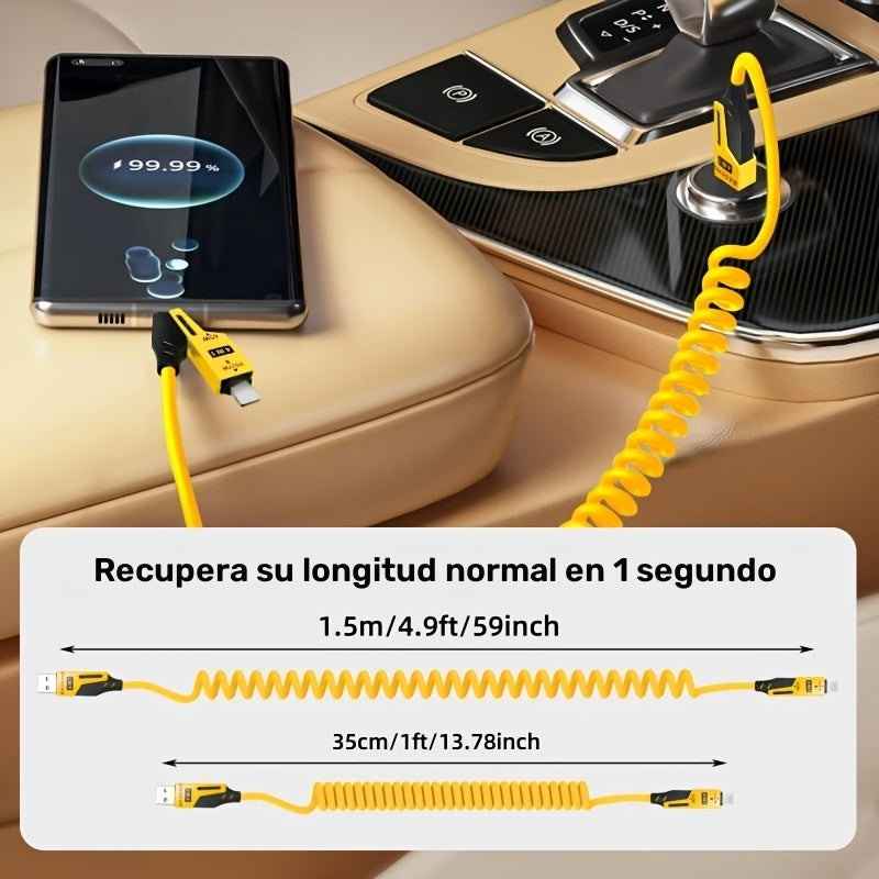 Mejor elección: 1pc/5pcs cable de carga universal de alta velocidad de aleación de zinc 65W, retráctil con resorte compatible con for Samsung S24, S23, S21, One Plus, Mi 13, Huawei, OPPO y series iPhone – la mejor opción para cargar en el coche