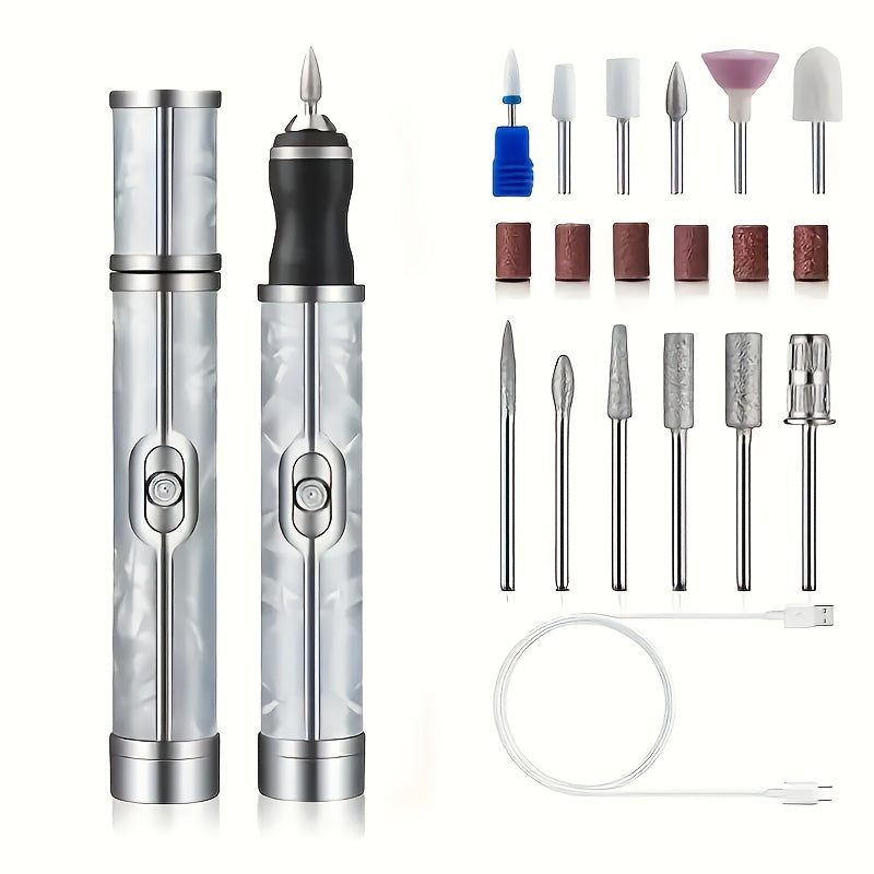 Juego de Taladro Eléctrico USB HOTU - Kit Versátil para Manicura, Pedicura y Pulido con Accesorios Múltiples, Herramientas Portátiles para Arte en Uñas, Incluye Cable de Carga USB y Batería, Accesorios para Decoración de Uñas