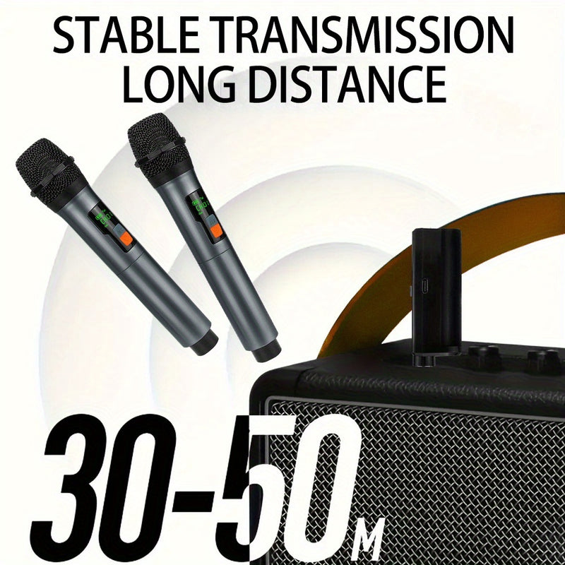 Sistema de Micrófono Dinámico sin varillas Recargable Doble con Botón de Eco/Silencio para Karaoke en Casa y Reuniones