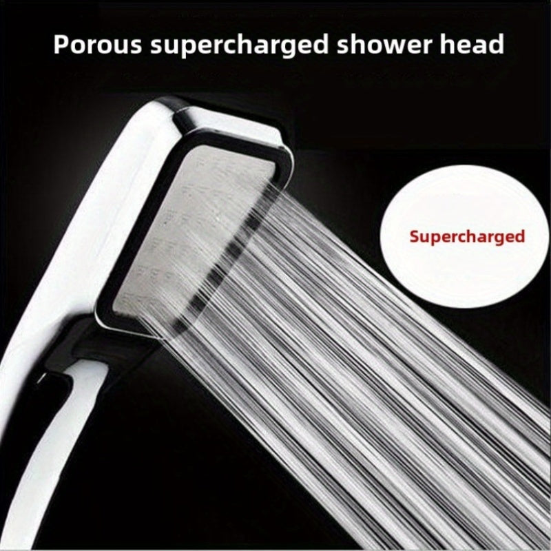 Cabezal de ducha rectangular de alta presión con 300 orificios, ahorrador de agua, diseño en blanco y negro - Plástico duradero, fácil instalación para baño moderno, accesorio para ducha