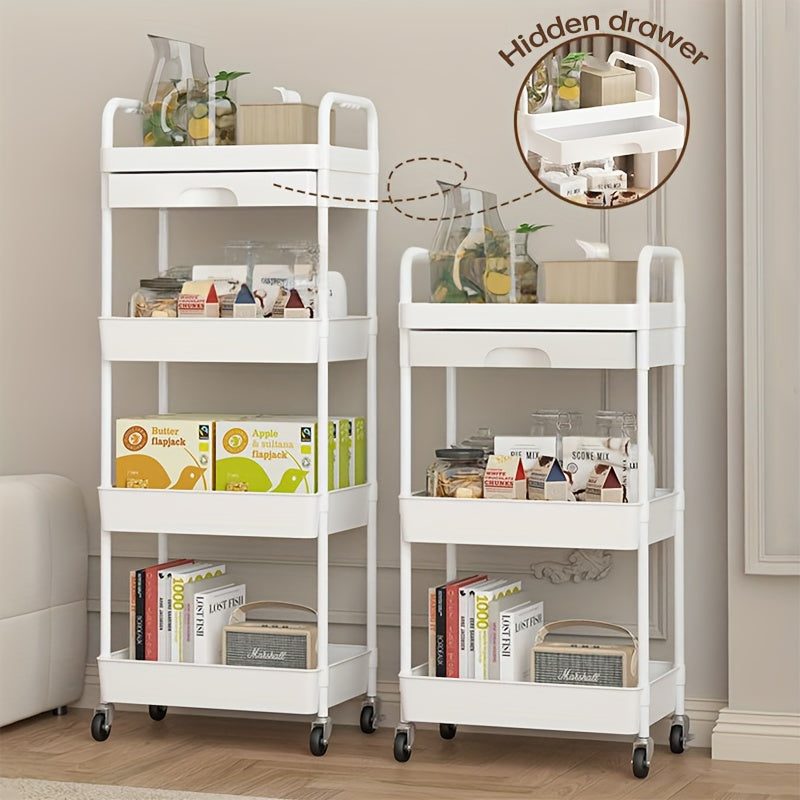 Carrito de almacenamiento móvil para cocina, caja rodante con cajones extraíbles, carrito resistente de 3 y 4 niveles con ruedas bloqueables para baño, sala, cocina, snacks, manualidades, cosméticos y decoración del hogar