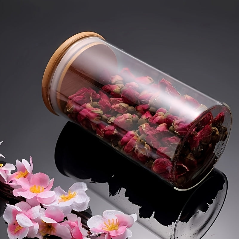 Juego de 12 Piezas, Tarro Redondo Transparente de Vidrio Borosilicato con Tapa de Bambú y Cierre Hermético para Almacenar Snacks o Té