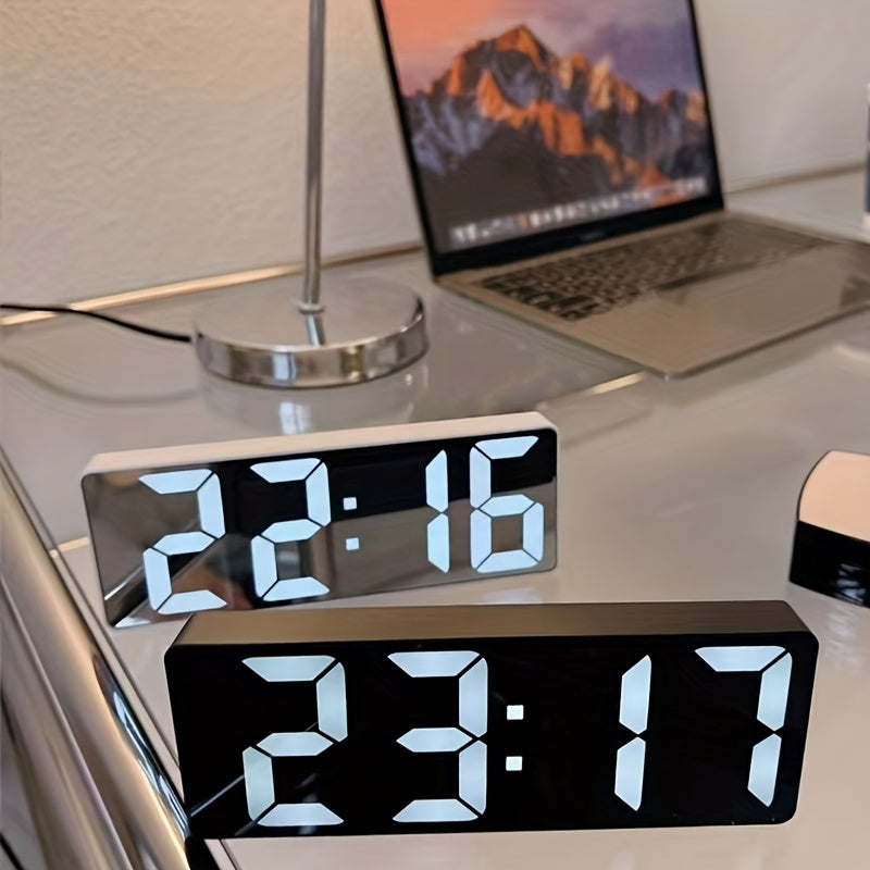 Reloj digital LED moderno con brillo ajustable, pantalla de fecha y temperatura - Reloj despertador rectangular para dormitorio, alimentado por USB, formato 12/24H, decoración para hogar u oficina, diseño contemporáneo, electrónica duradera