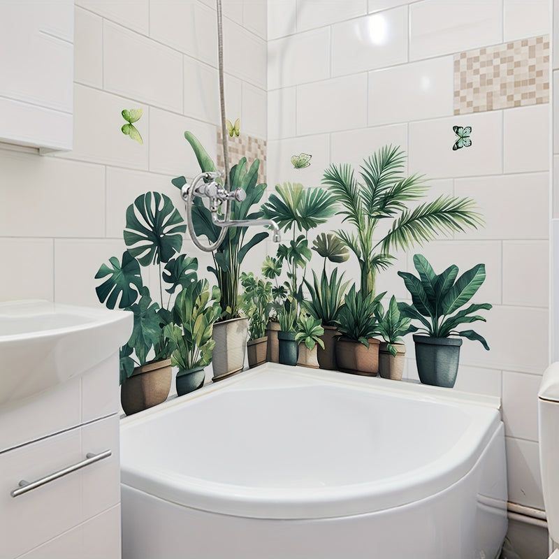 Calcomanía para Bañera de Vegetación Tropical y Mariposas - 30x90cm, Pegatina de Pared Botánica Vibrante para Decoración de Baño y Ducha, Decoraciones de Baño