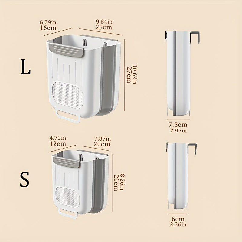 Organizador de basura de cocina plegable de plástico - Bote de basura para colgar en pared o puerta de gabinete con diseño perforado para drenaje fácil, solución de almacenamiento que ahorra espacio, función Easyhang, organizadores y almacenamiento para