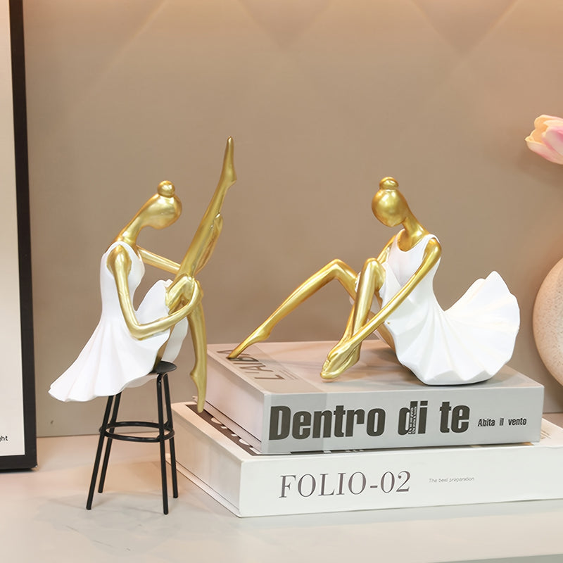 Escultura de Resina Elegante Bailarina de Ballet Dorada - Decoración Estilosa para Salón, Dormitorio o Estudio - ¡El Regalo Perfecto de San Valentín para Amigos y Enamorados!