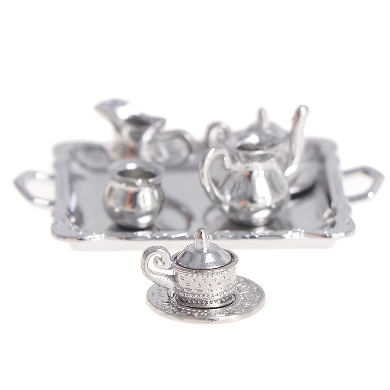 10 Piezas de Juego de Taza y Platillo Metálico Plateado en Escala 1/12 para Exhibición