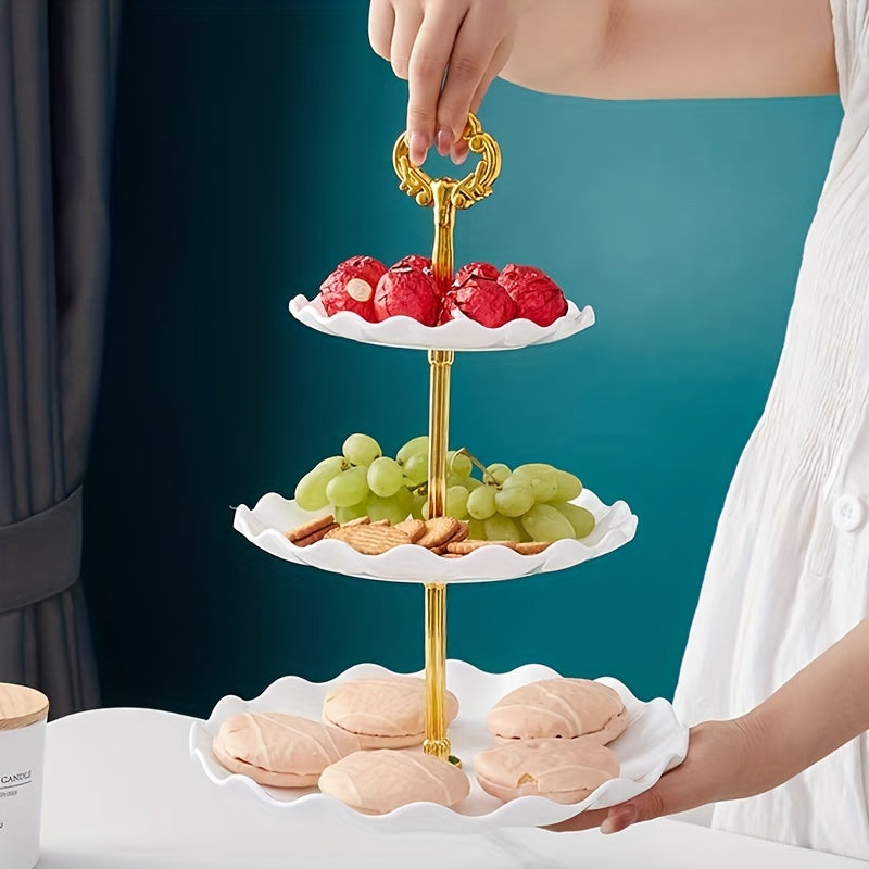 Soporte para Cupcakes de 3 Niveles, Bandeja Torre de Postres con Volantes o Encaje Europeo para Fiestas de Té y Bodas
