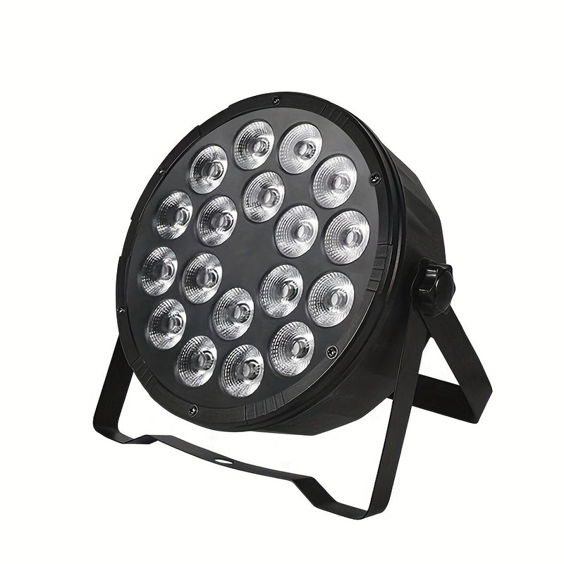 Luz LED Profesional de Escenario, 18x12W 4-en-1 RGBW Luz LED Profesional de Escenario con Control DMX, Diseño Flat Par, Soportes y Enchufe de Energía para DJs, Bodas y Fiestas