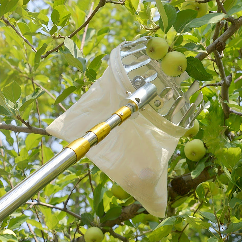 Pulidor de frutas ajustable de alta altitud, herramienta de recolección de frutas de alta altitud con varilla telescópica de acero inoxidable extendida + bolsa de recolección duradera + tijeras de poda + gancho + sierra, combo de recolección y poda multi