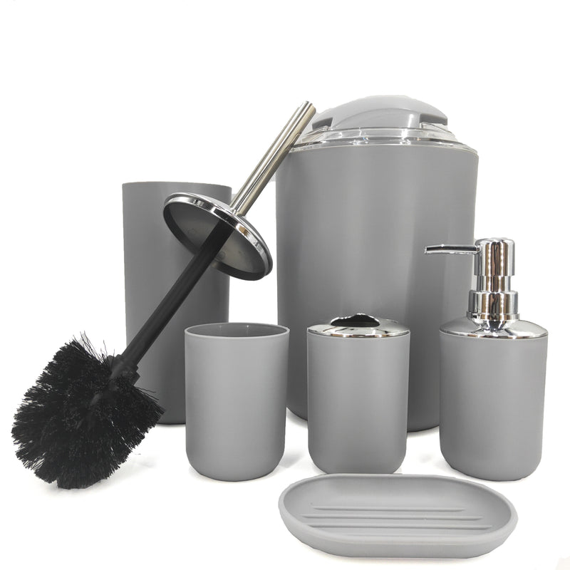 6pcs/set Artículos De Baño, Juego De Cepillo De Inodoro, Portacepillos De Dientes, Cepillo De Inodoro, Papelera, Botella De Champú, Vaso Para Cepillo De Dientes