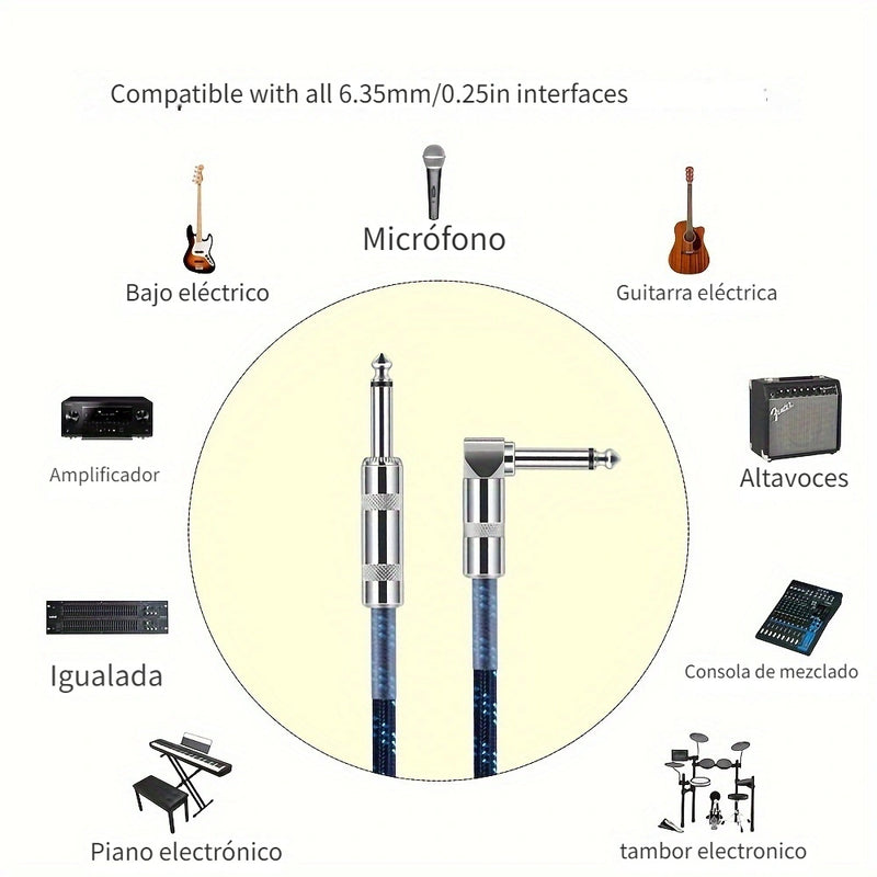 Cable De Guitarra De 10 Pies TS De 1/4 De Pulgada - Cable De Instrumento De Calidad Premium Para Guitarras Eléctricas Y Bajo - Conectores Rectos/angulados - Rendimiento De Audio Profesional