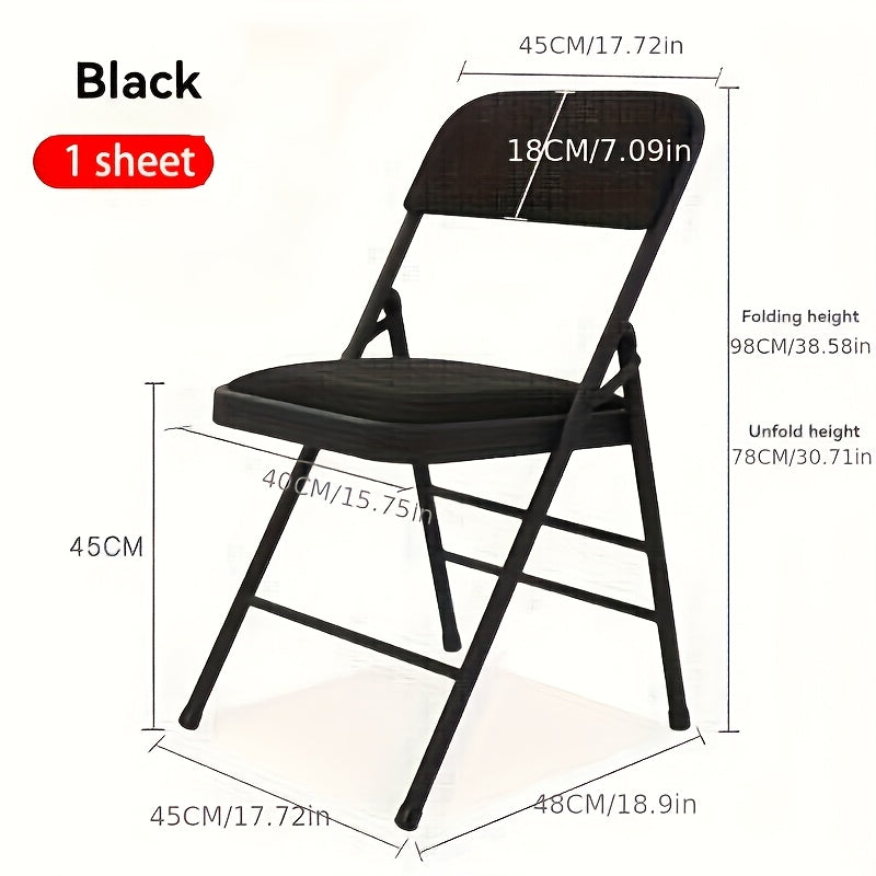 1pc Silla Plegable Multifunción con Cojín de Tela Lujosa - Estructura Metálica Resistente, Acolchado Suave de Esponja, Diseño Sin Brazos, Ideal para Comedor, Oficina y Entrenamiento Interior - Negra, Silla de Entrenamiento | Silla Plegable Elegante | Con