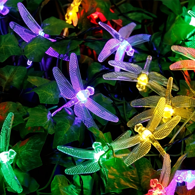 Luces de Cuerda Solar Libélula, 20 LEDs, 8 Modos, Plástico, Tema Animal, Control con Botón, Batería de Níquel 600mAh No Extraíble, para Jardín, Bodas, Árbol, Navidad y Decoración de Halloween