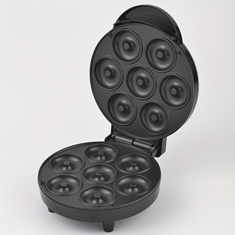 Máquina de hacer donas de 7 agujeros, mini máquina de hacer waffles - Control de temperatura inteligente, no desmontable para limpieza fácil, enchufe de EE. UU., perfecta para hacer donas y waffles, material de bakelita, fuente de alimentación de enchufe