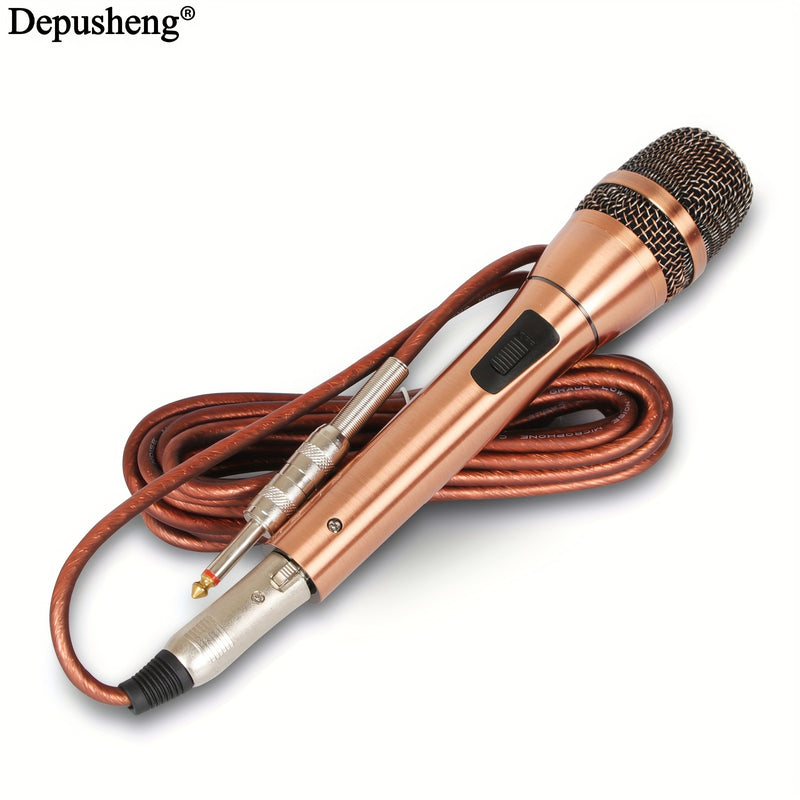 Micrófono dinámico Depusheng C7, profesional, unidireccional, con bobina móvil, micrófono de mano con cable, enchufa y juega, sin batería, con enchufe de 6,35 mm, para grabación de canto familiar profesional, transmisión - Material metálico