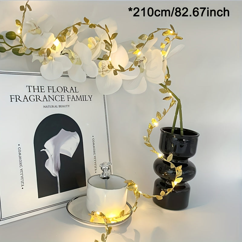 1 Paquete, Luces De Hadas Doradas, Románticas, Iluminación Elegante De Cuerdas Para Decoración Del Hogar, Mesa, Bodas Y Eventos Especiales, LED Blanco Cálido, Planta Artificial, (Baterías No Incluidas)
