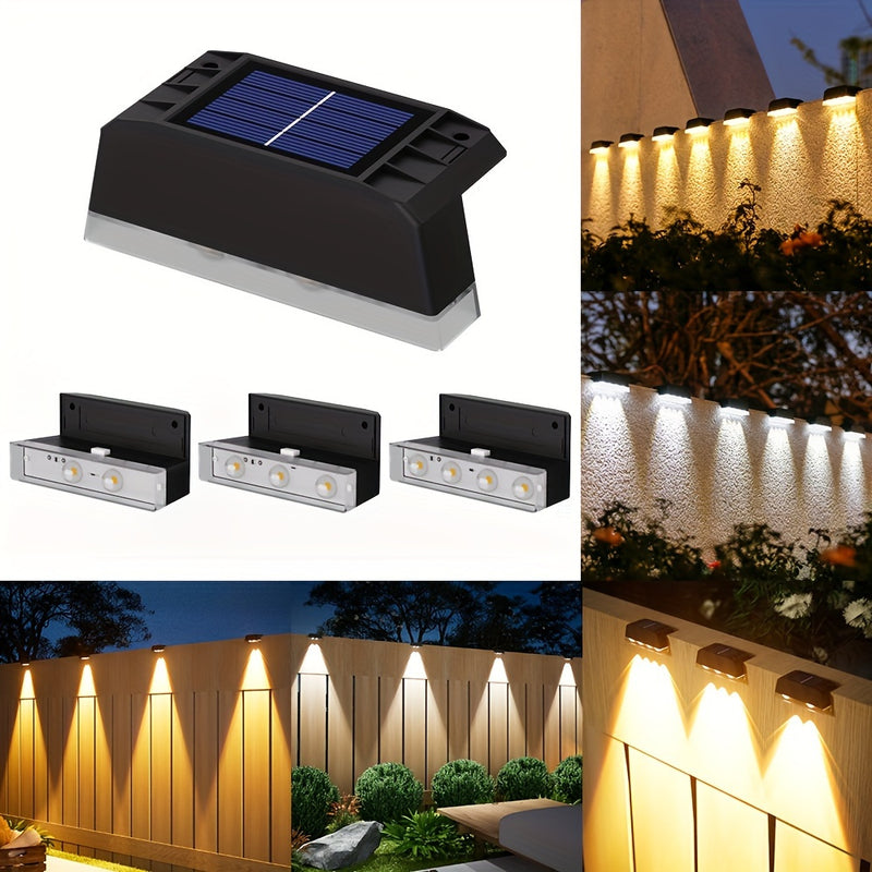 Conjunto de 4 Luces Solares para Exteriores IP44, Iluminación LED Energéticamente Eficiente para Paredes en Jardín, Patio, Escaleras de Villa y Decoración Exterior - Fácil Instalación, Sin Necesidad de Control Remoto