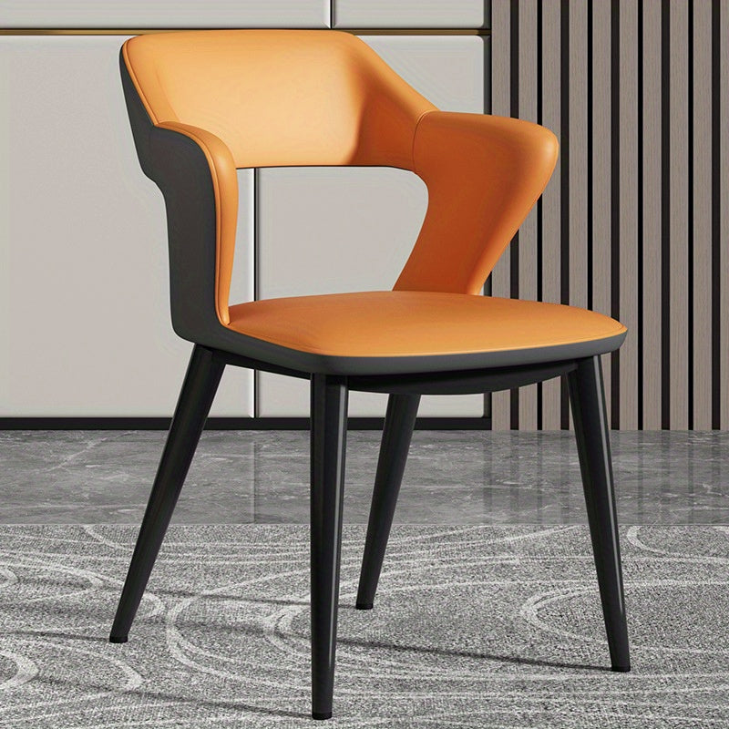 Silla de comedor de cuero negro inspirada en Francia, 1 pieza, con cojín de esponja - Marco de metal moderno, diseño hueco elegante para el hogar, restaurantes, cafeterías y eventos de estilo occidental, muebles de comedor, estilo contemporáneo chic, art