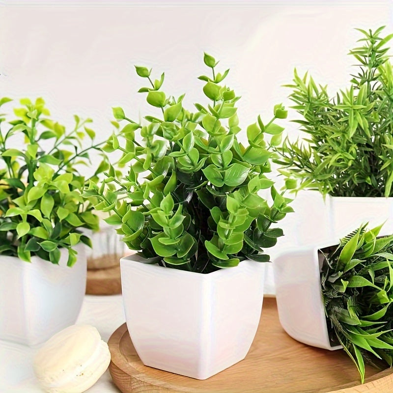 Juego de 4 Plantas de Eucalipto en Maceta Realistas - Perfecto para Decoración de Hogar y Oficina, Incluye Contenedores