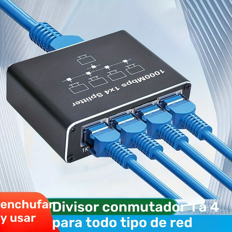 Divisor de red Gigabit Ethernet de 1 a 4, concentrador de red de 1000 Mbps con cable de alimentación USB, conector RJ45, acabado mate, compatible universalmente con cables Ethernet Cat5/5e/6/7/8, hub de distribución de red para múltiples dispositivos sin