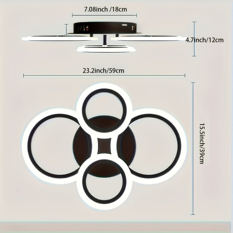 1 pza. lámpara de techo moderna con 4 anillos LED, luz cálida, acabado metálico, brazos ajustables, ideal para cocina, dormitorio, sala, lavandería, incluye hardware de instalación, solución de iluminación moderna, lámpara de techo elegante, luz con braz