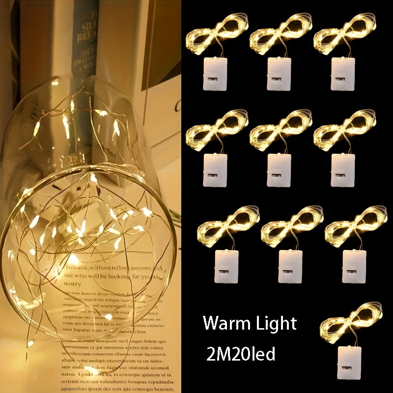10 piezas de luces de hadas que funcionan con pilas, 20 luces LED de cadena mini, luces de estrellas de luciérnagas, adecuadas para el día de San Valentín, bodas, fiestas, luces intermitentes navideñas