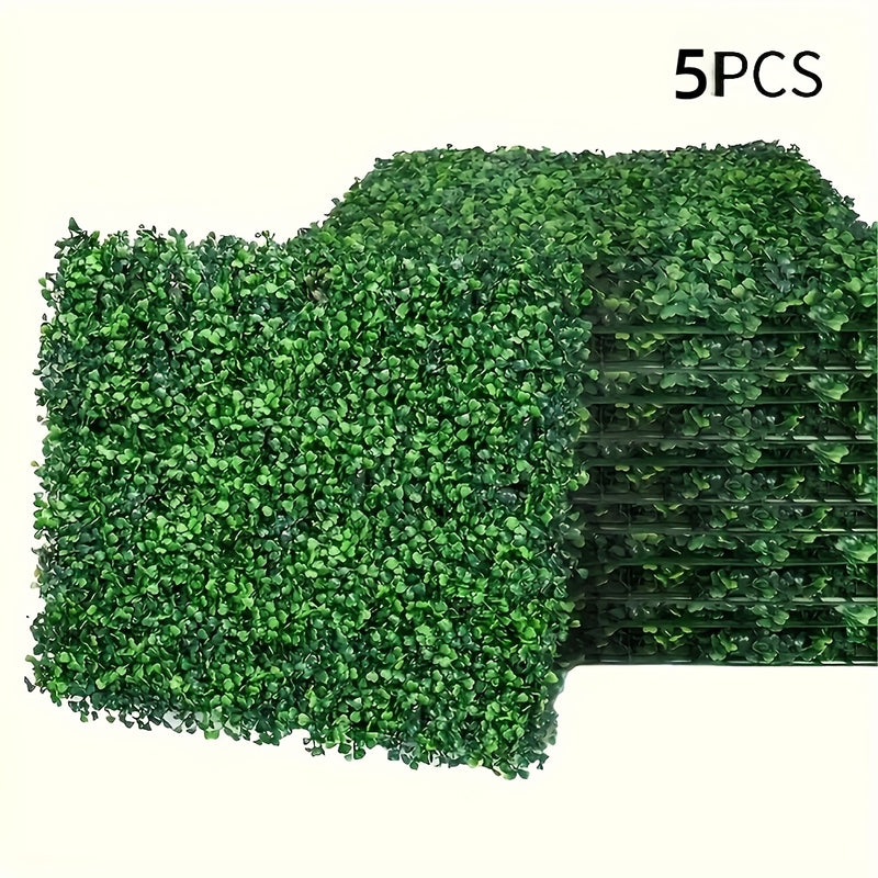 5 piezas de paneles de pared de boj artificial - Verde oscuro plástico, follaje artificial, resistente al tiempo y fácil de instalar, 39,88 cm x 59,94 cm, perfecto para decoración interior y exterior, valla de privacidad, fondo de boda, paisajismo para h