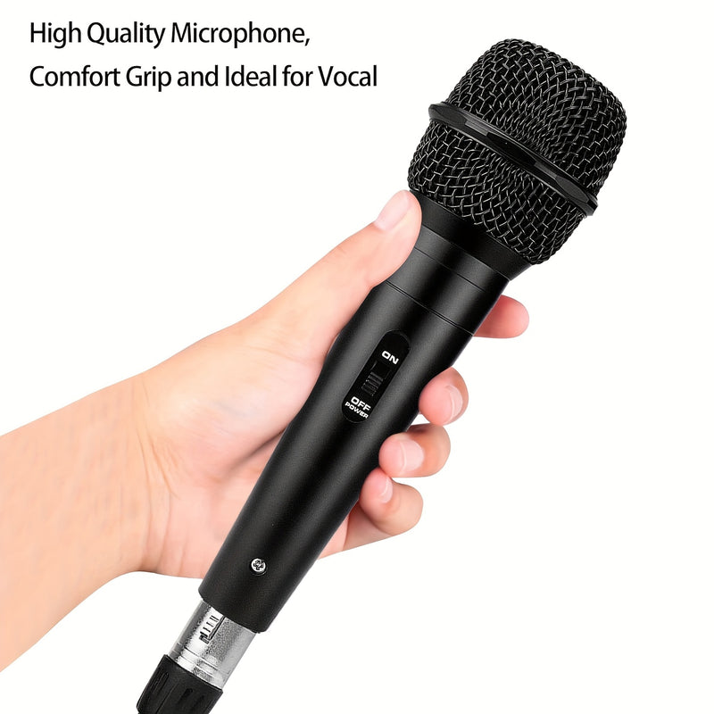 Micrófono Dinámico con Cable de Heikuding y Interruptor ON/OFF, Cable XLR de 298.7cm, Clip y Soporte para Karaoke, Altavoces, Fiestas y Actuaciones En Vivo