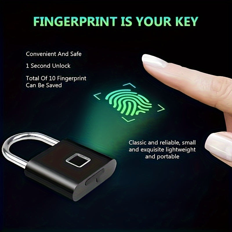 Candado inteligente portátil con huella digital, carga USB, resistente al óxido, solución antirrobo sin llave para equipaje y maletas