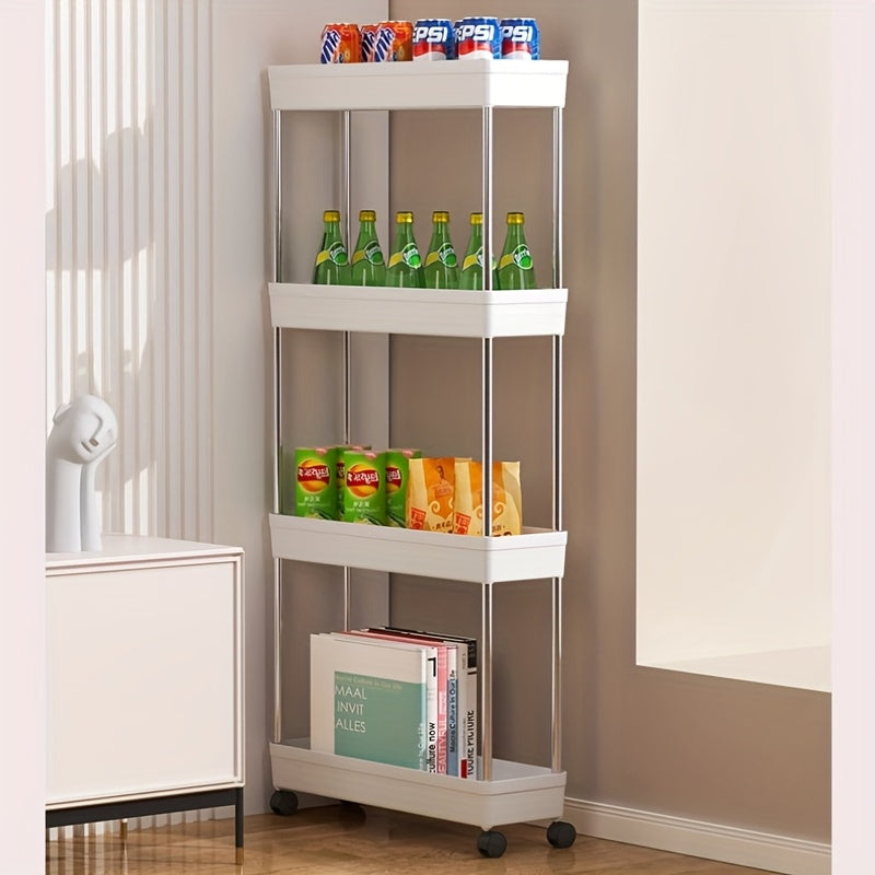 Estante móvil para cocina con ruedas - Organizador ahorrador de espacio para encima del refrigerador, carrito plástico resistente con múltiples niveles para despensa, baño y espacios estrechos, fácil de armar sin herramientas