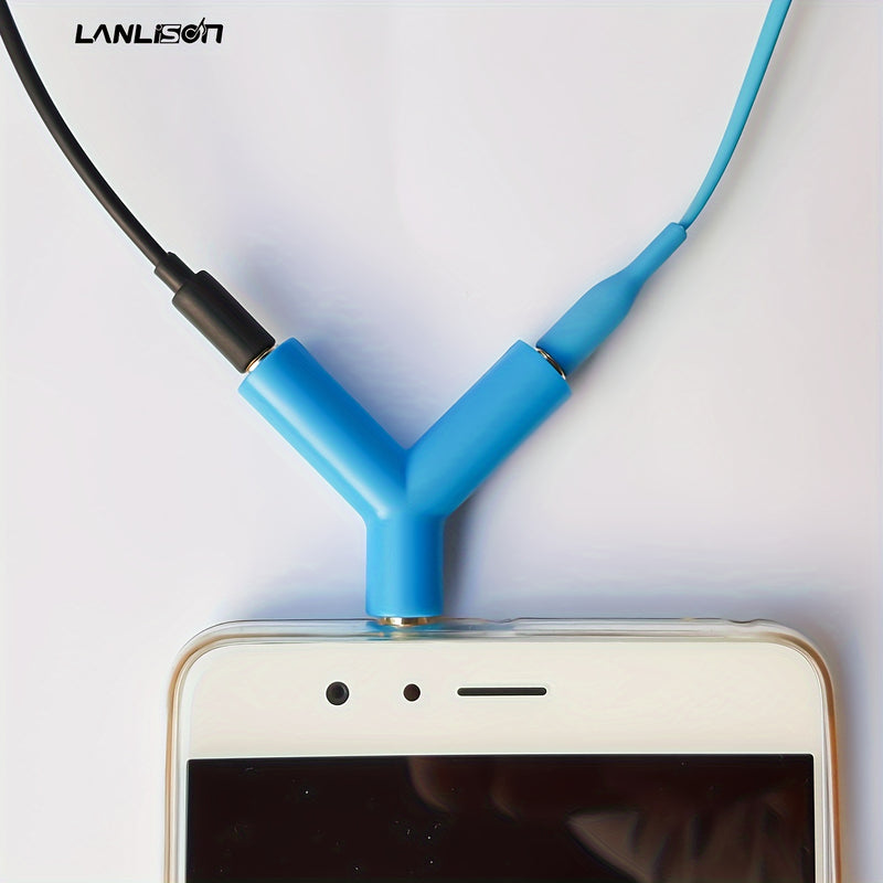 Dispositivo de Compartir Audio Lanlison de 3.5mm - Adaptador de Cable Y-Splitter Compacto con Llavero, Sonido de Alta Calidad, Macho a Doble Hembra, Reproductor de Música Portátil para Smartphones - Disponible en Blanco, Azul, Negro