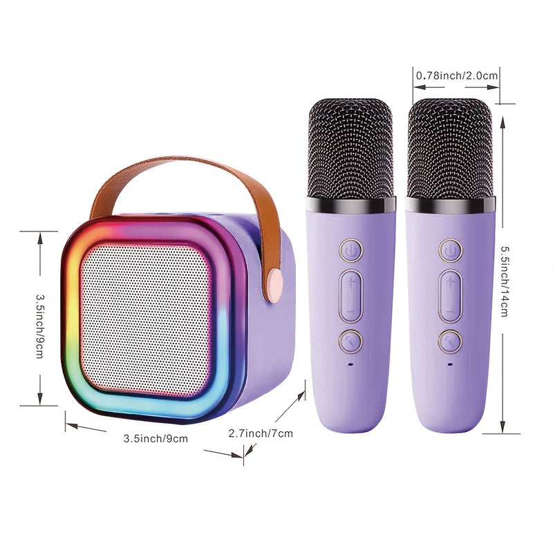 Altavoz portátil inalámbrico K12 con 2 micrófonos inalámbricos - Luces LED de colores, sonido de alta calidad para fiestas en casa, cumpleaños y karaoke - Regalo ideal para vacaciones y picnics al aire libre, entretenimiento al aire libre | Luces LED de