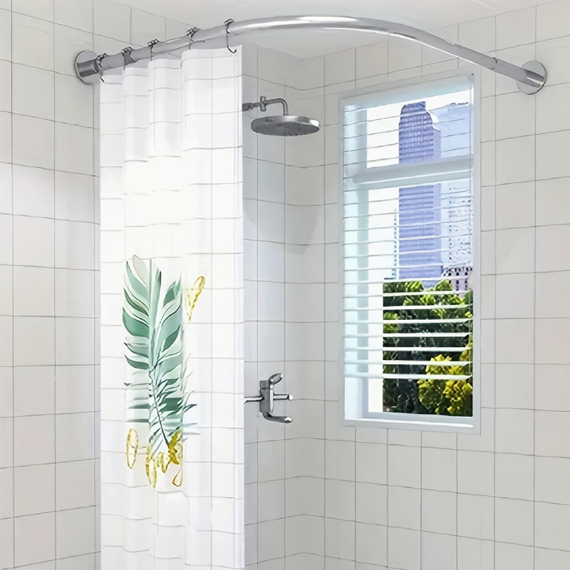 Conjunto de Barra para Cortina de Ducha Ajustable y Curva de 1 pieza, Barra para Cortina de Ducha Retráctil sin Agujeros de Acero Inoxidable, Fuerte y Duradera, Elegante, Fácil Instalación, Adecuada para Decoración de Baño, Suministros para el Hogar, Bar