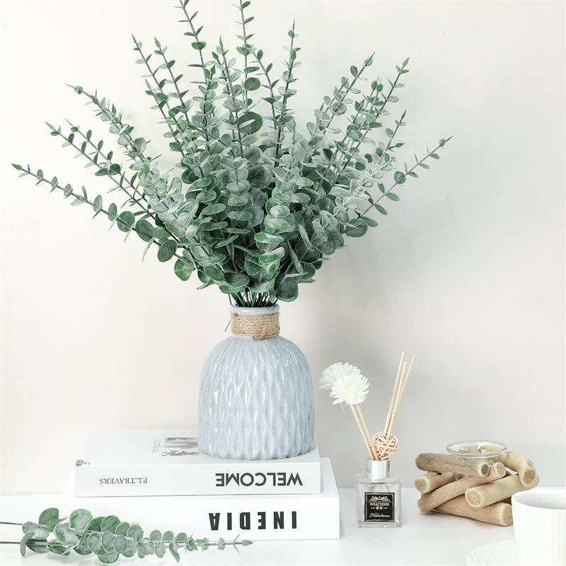 100 piezas de tallos de eucalipto artificiales, hojas de verde artificial, ramas de eucalipto de plástico para centro de mesa de bodas, ramo de flores, decoración de hogar de granja, ocasión de compromiso - Verde oscuro