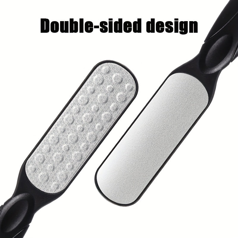 TATUKIKO Lijadora de pies de acero inoxidable de doble cara - Mango de plástico antideslizante portátil para luz muerta beige y eliminación, uso doméstico, herramienta de cuidado de pies, diseño ergonómico, construcción duradera