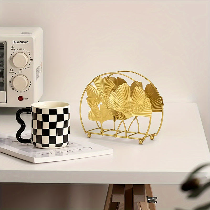 1 Pieza Porta Servilletas Elegante Dorado - Dispensador de Toallas de Papel Multifuncional con Diseño de Hoja para Cafeterías, Hoteles y Mesas en Casa