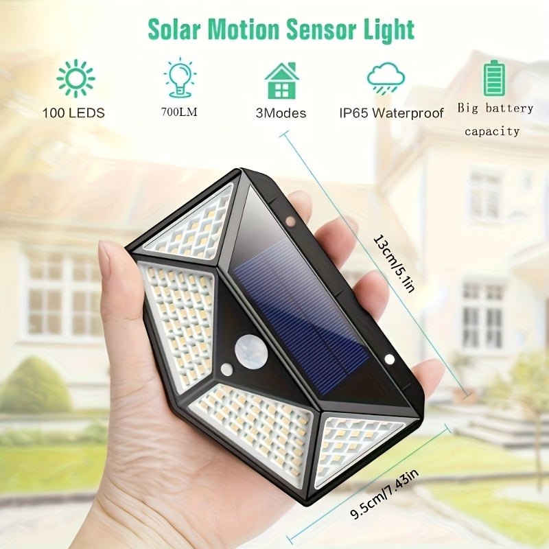 3pcs/6pcs/Luces Solares Exteriores 100 LED Super Ahorro de Energía, Luz de Seguridad con Sensor de Movimiento, Aplique de Pared con Alcance de 270°, Luces Solares Inalámbricas con 3 Modos para Jardín, Césped, Patio, Valla y Entrada