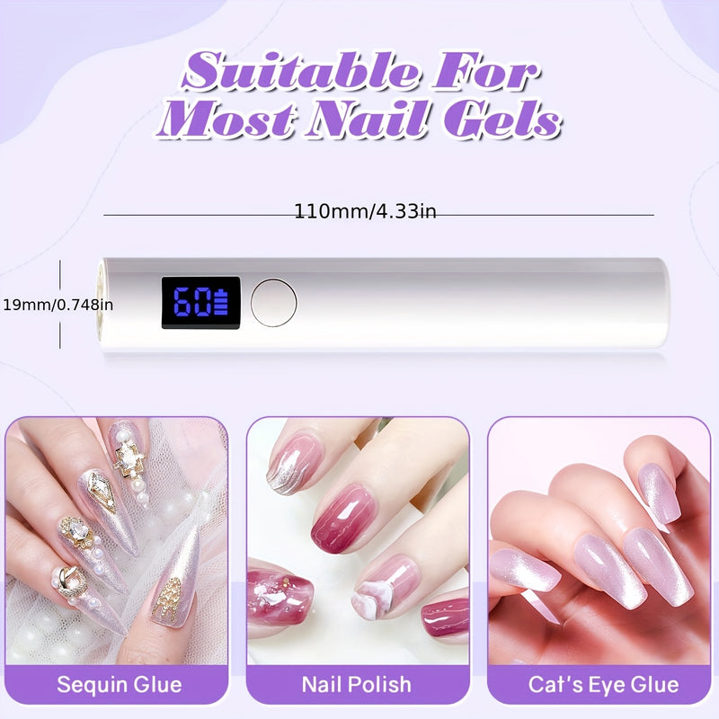 Lámpara de uñas LED mini portátil, secador de gel de uñas de secado rápido, herramienta de manicura de mano con batería de litio recargable, carga USB, sin formaldehído - Ideal para uso en casa y salón, herramienta de arte de uñas de salón|Polish de uñas