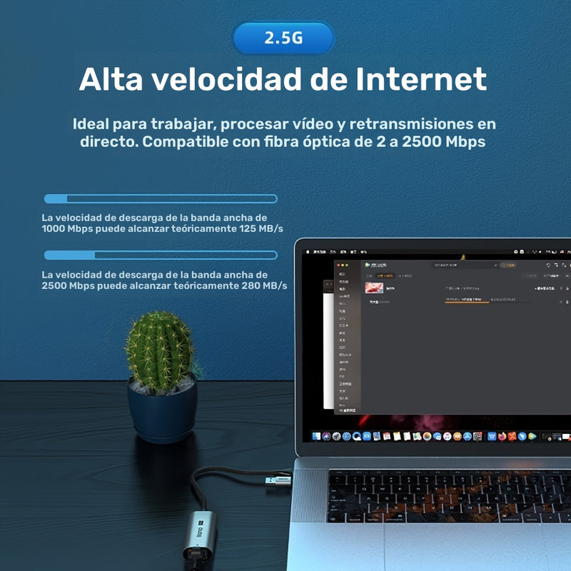 LLANO Adaptador USB 3.1 a RJ45 Gigabit Ethernet, convertidor de red de aleación de aluminio con modo de alimentación USB, compatible con computadoras portátiles para juegos y transmisión en vivo