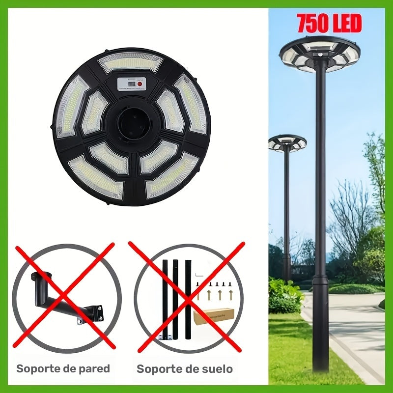 Lámpara solar redonda tipo UFO con sensor de movimiento, control remoto, acabado pulido para villas, comunidades y plazas, lámpara de jardín