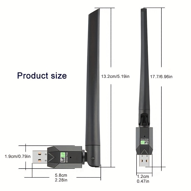 Adaptador de red inalámbrica WiFi de banda dual de 600Mhz USB, receptor externo de 2,4/5GHz para PC/Portátil/Escritorio, Plug-and-Play, Sin batería requerida, Adaptador WiFi para PC | Diseño USB elegante | Soporte de red de banda dual