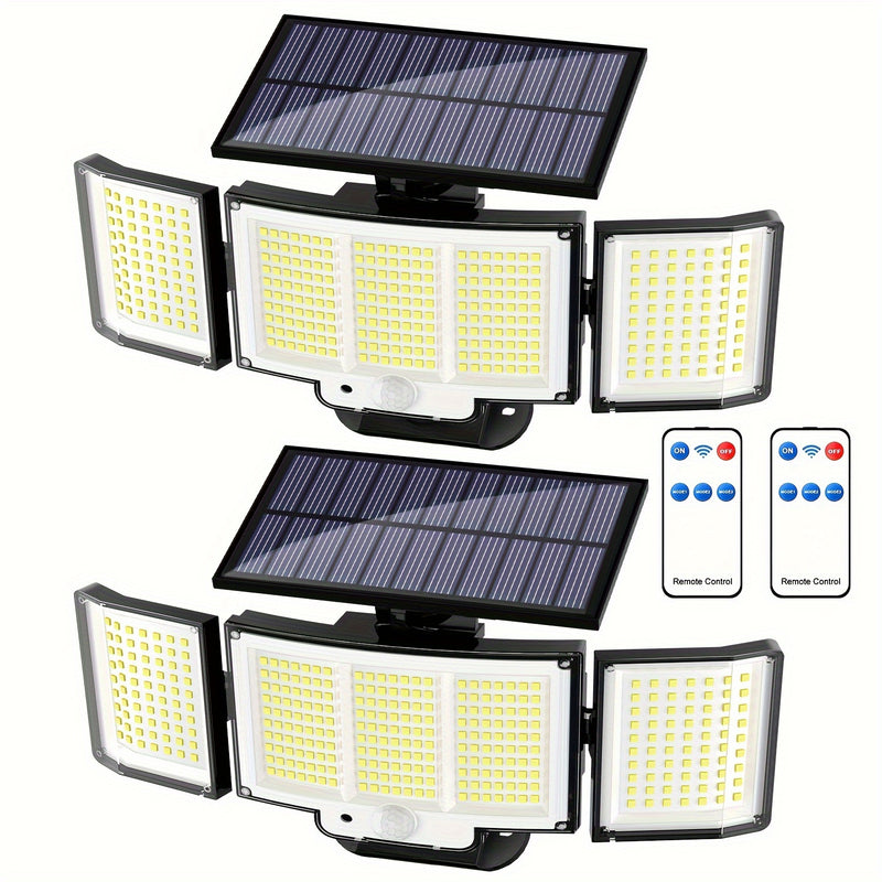 1/2pcs Luces Solares para Exteriores, Luces con Sensor de Movimiento, Luces Solares, Luz de Pared con Control Remoto, Luces de Inundación de Seguridad de 3 Cabezas, Impermeable, Lámpara de Pared de Ángulo Amplio de 270° con 3 Modos para Jardín, Camino de