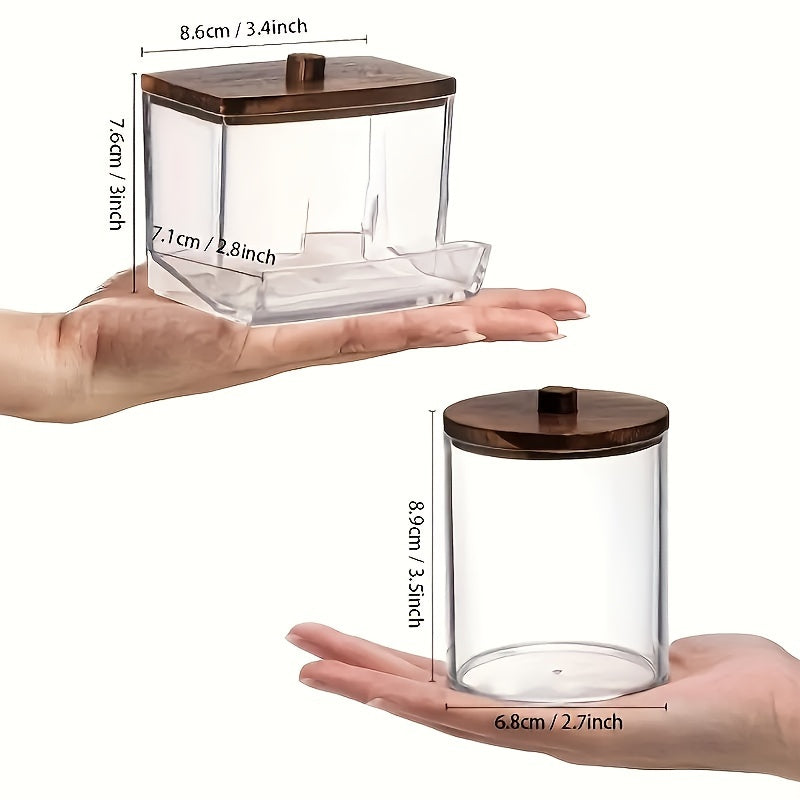 Conjunto de 3 piezas con porta palillos, porta bolígrafos, contenedor para baño, dispensador de cosméticos, recipiente transparente para organizar y almacenar con tapa de madera