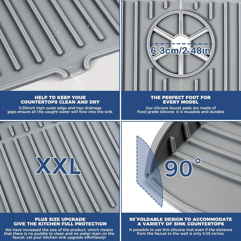 Alfombrilla de goteo para grifo de silicón, base grande para grifo, soporte para esponja de lavar platos, accesorio para fregadero de cocina, protector contra salpicaduras para mesón y baño