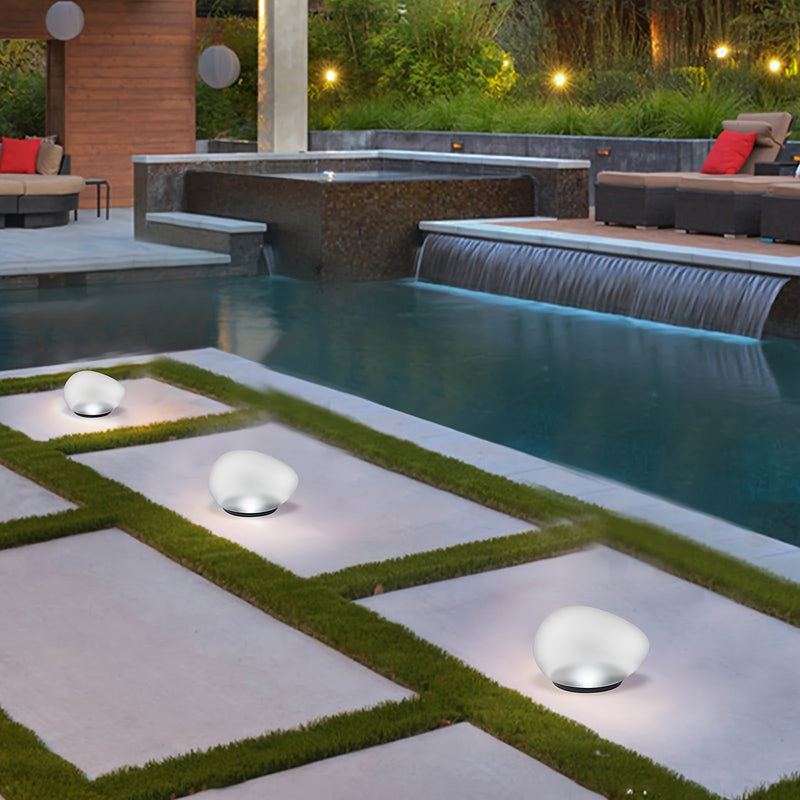 Luces de piedras de 4 LED alimentadas por energía solar, iluminación decorativa para jardines, césped, caminos, piscinas y decoraciones navideñas. (Luz blanca/Luz cálida)