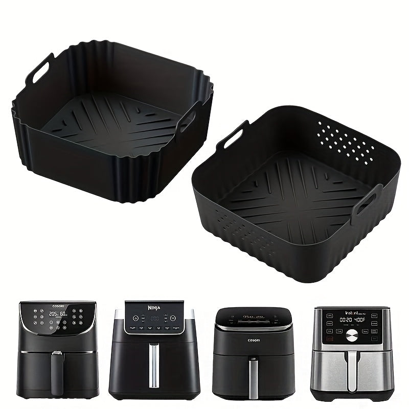 2 unidades de forros de silicona para freidora de aire de 22,35 cm para freidoras de aire de 5,5 a 7 QT, resistentes al calor y fáciles de limpiar, sartenes de silicona para freidora de aire Ninja AF181, AF180, AF141, AF140, Philips HD9270, adecuados par