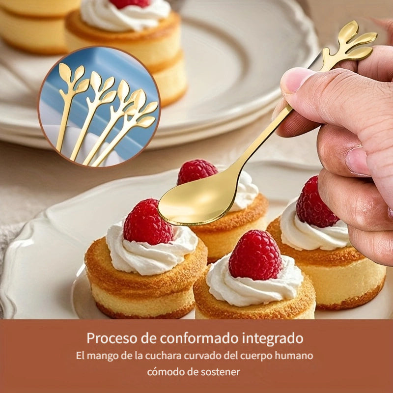 Juego de 10 cucharas para postres de acero inoxidable, diseño elegante de hoja, cucharitas para café, utensilios minimalistas para frutas y postres, ideal para fiestas y celebraciones, regalo para el Día de la Madre, Pascua, renovación primaveral, reunio