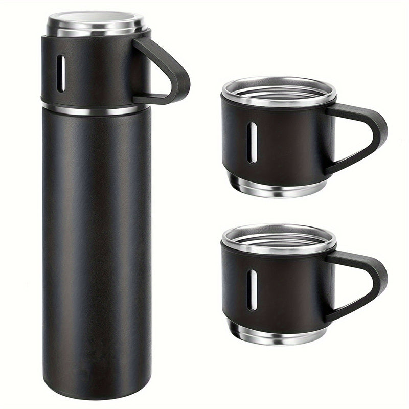 1 juego de tazas de vacío de acero inoxidable 304 para negocios, con 3 tapas, regalo portátil para exteriores.